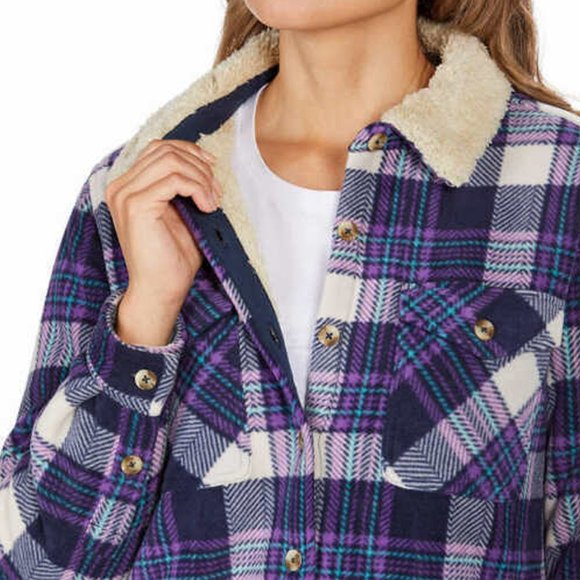 Soho Threads Ladies' Plush Shirt Jacket Top BLUE - Picture 3 of 9